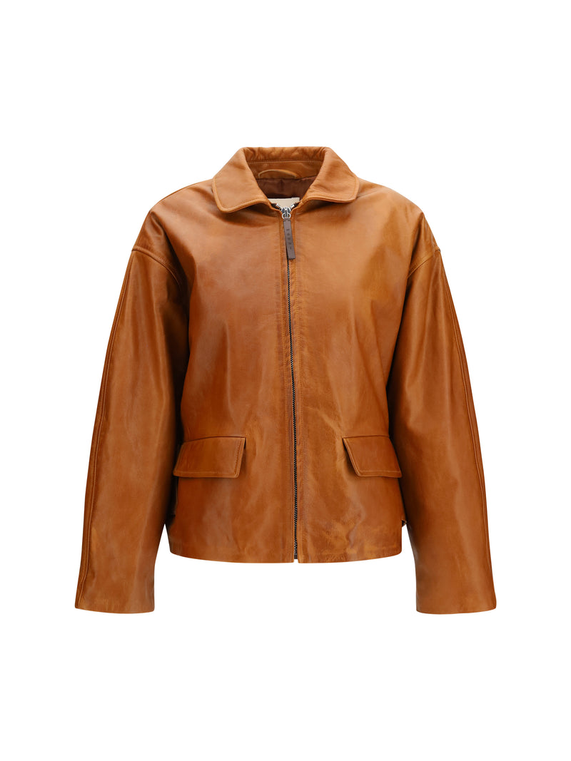 Marni Marni Glossy Leather Jacket Cognac Women - World Class Fashion
