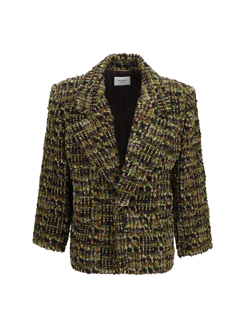 Saint Laurent Saint Laurent Tweed Single-breasted Jacket Khaki Grey Green - World Class Fashion