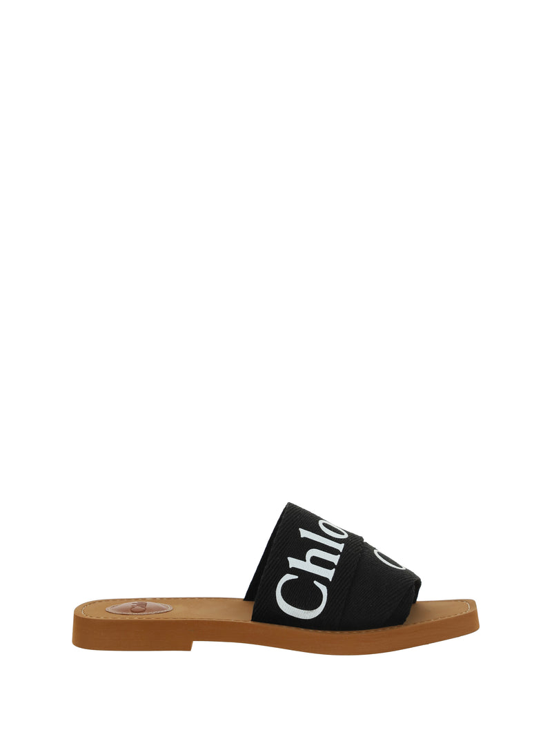 Chloe Chloé Woody Cotton Sandals Black Women - World Class Fashion
