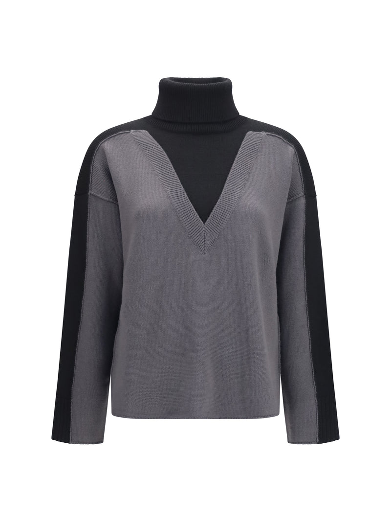 Mm6 Mm6 Two-tone High-neck Sweater Black-Dark Grey - World Class Fashion