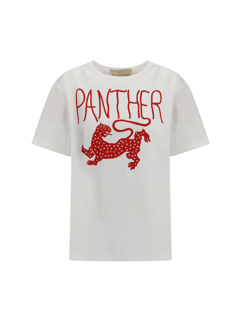 Valentino Valentino Panther Printed Cotton T-shirt Avorio/Rosso - World Class Fashion