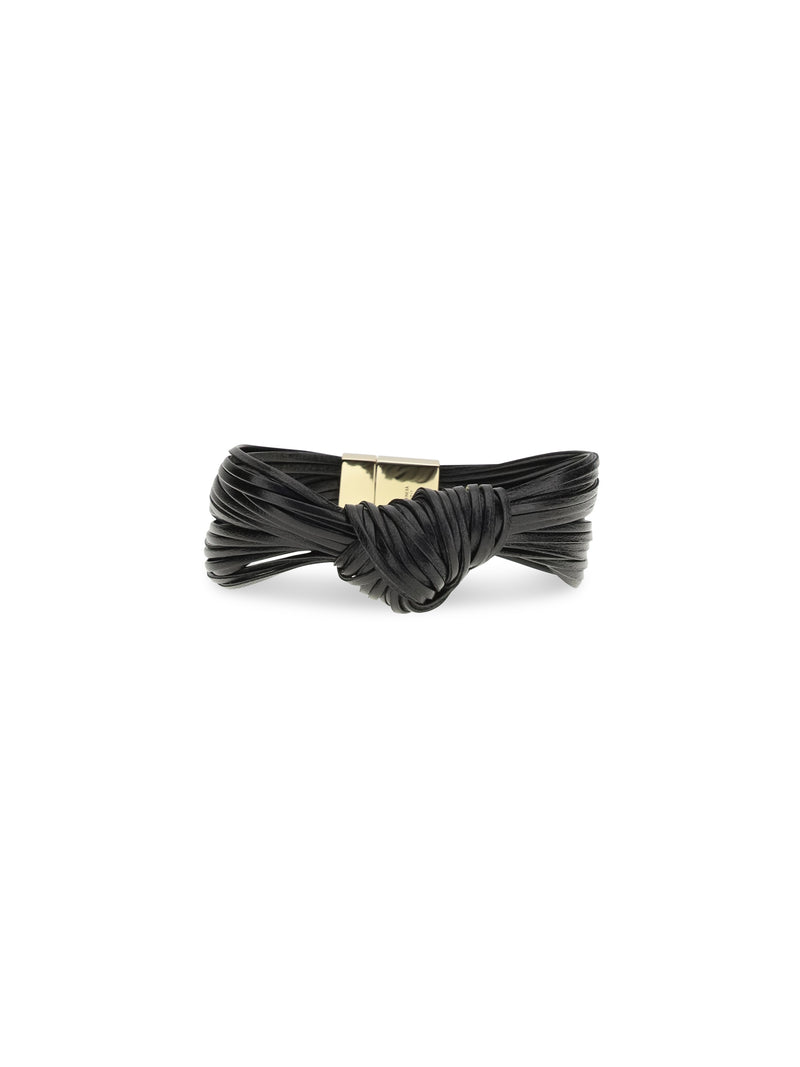 Bottega Veneta Bottega Veneta Knot Leather Bracelet Black - World Class Fashion