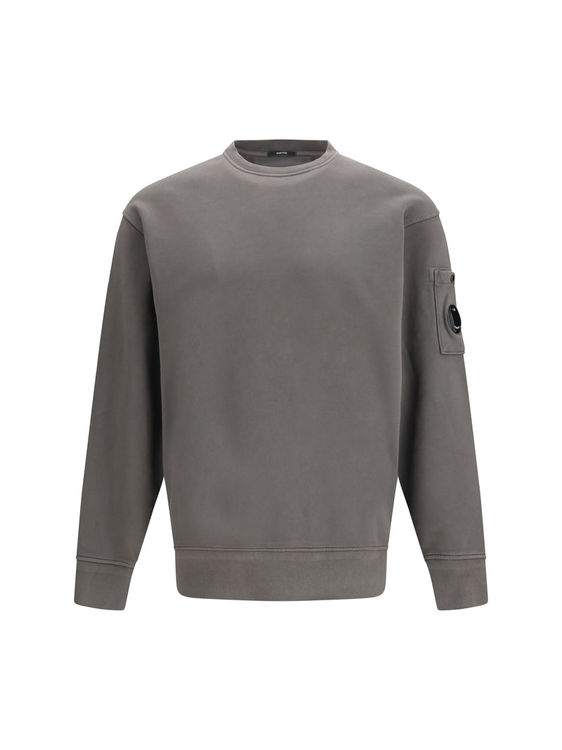 C.P. Company C.P. Company Diagonal Raised Fleece Crewneck Lens Sweatshirt Gunmetal - World Class Fashion