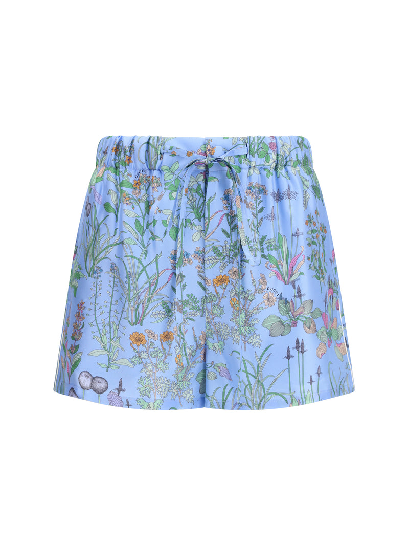 Gucci Gucci Printed Silk Twill Shorts Azure/Ivory Women - World Class Fashion