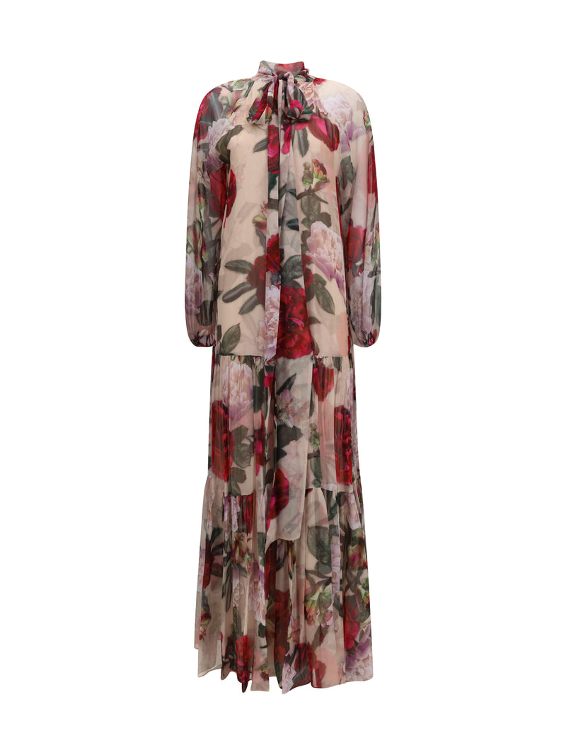 Nissa Nissa Long Silk Dress With Scarf Detail Multicolor - World Class Fashion