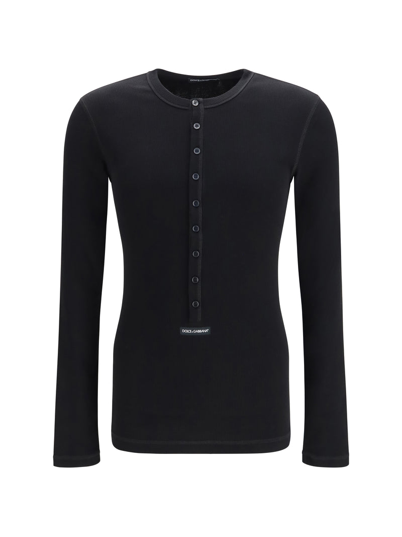 Dolce & Gabbana Dolce & Gabbana Ribbed Cotton Henley T-shirt Black - World Class Fashion