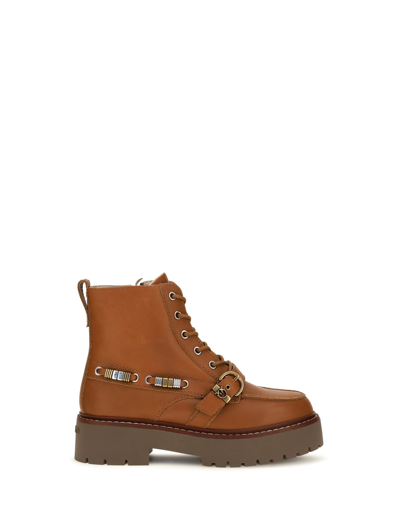 Pinko Pinko Margaret 03 Leather Ankle Boots Sigaro - World Class Fashion