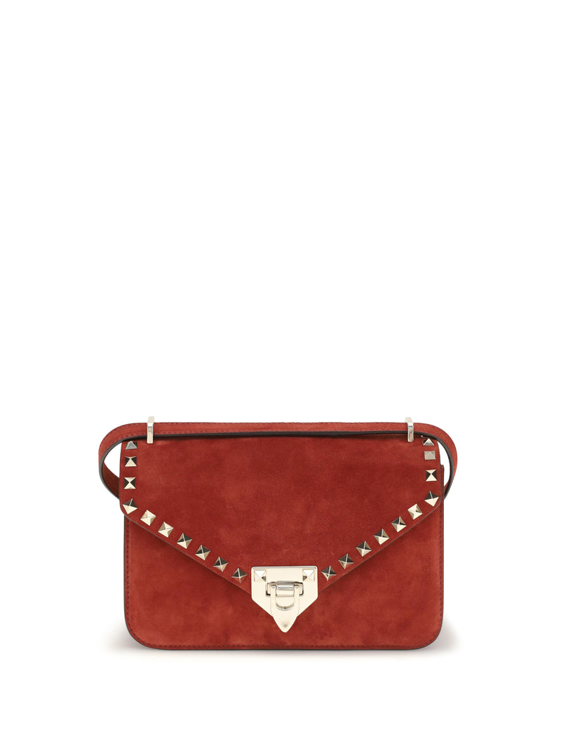 Valentino Garavani Bolso de hombro pequeño Rockstud de ante Valentino Garavani rojo parduzco - World Class Fashion