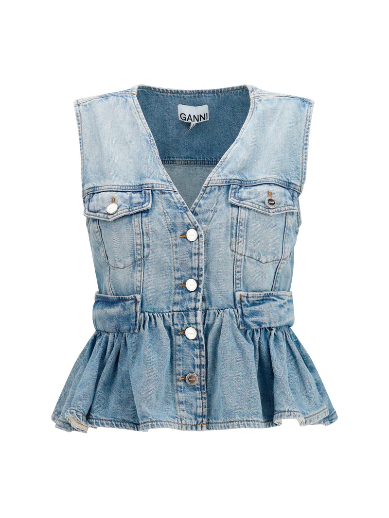 Ganni Ganni Lightweight Denim Vest Light Blue - World Class Fashion