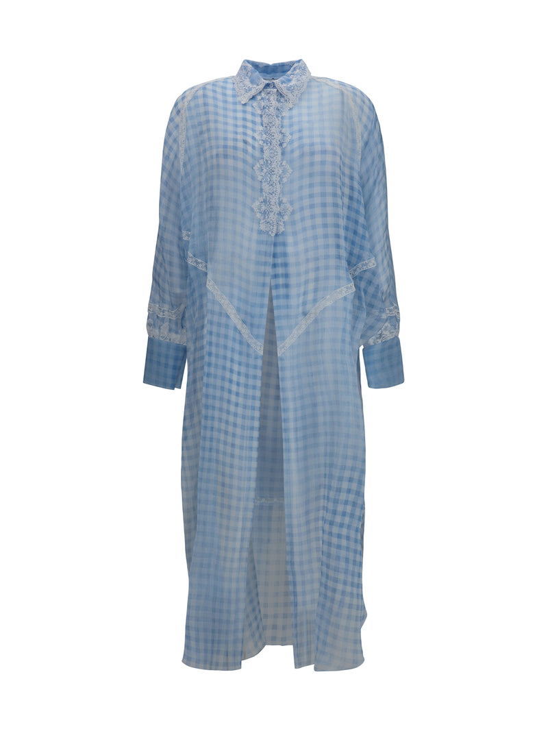 Ermanno Scervino Ermanno Scervino Long Shirt Dress with Lace Blue - World Class Fashion