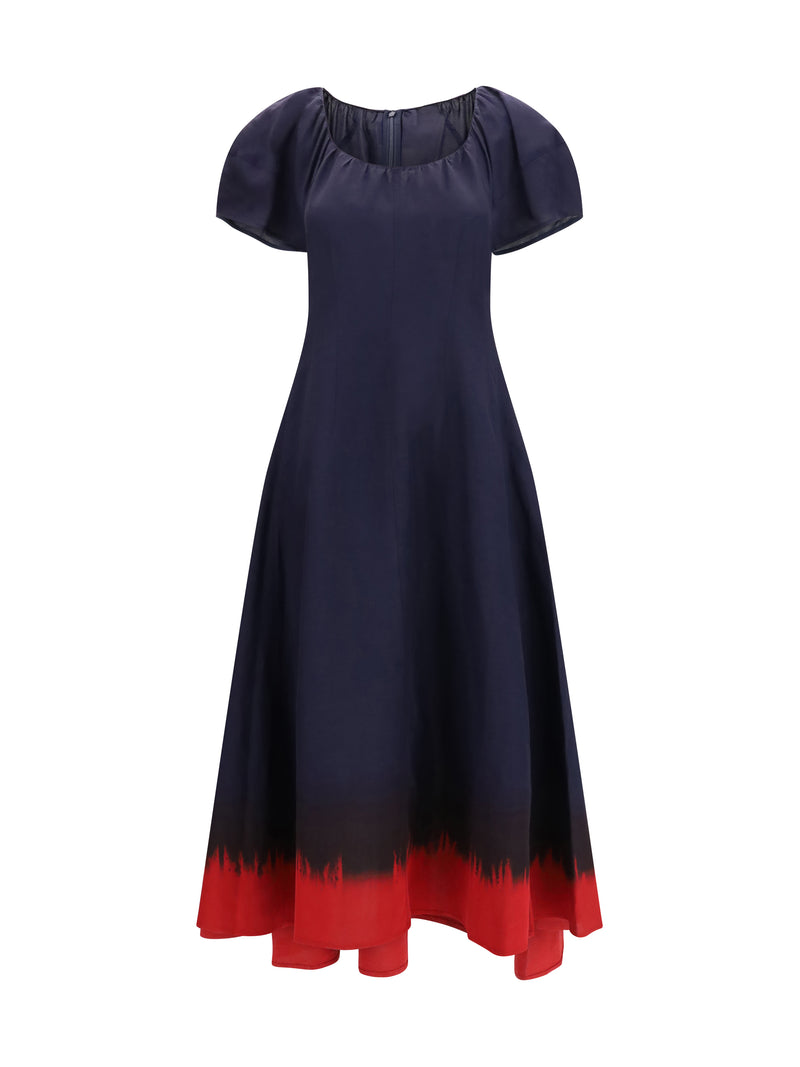 Tory Burch Vestido midi Tory Burch con mangas abullonadas, talla M, azul marino/rojo - World Class Fashion
