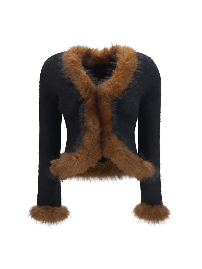 Self-portrait Self-portrait Knit and Faux Fur Cardigan Black - World Class Fashion