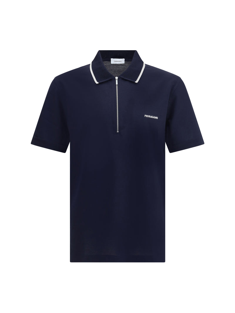 Ferragamo Ferragamo Polo de algodón con cremallera New Navy - World Class Fashion
