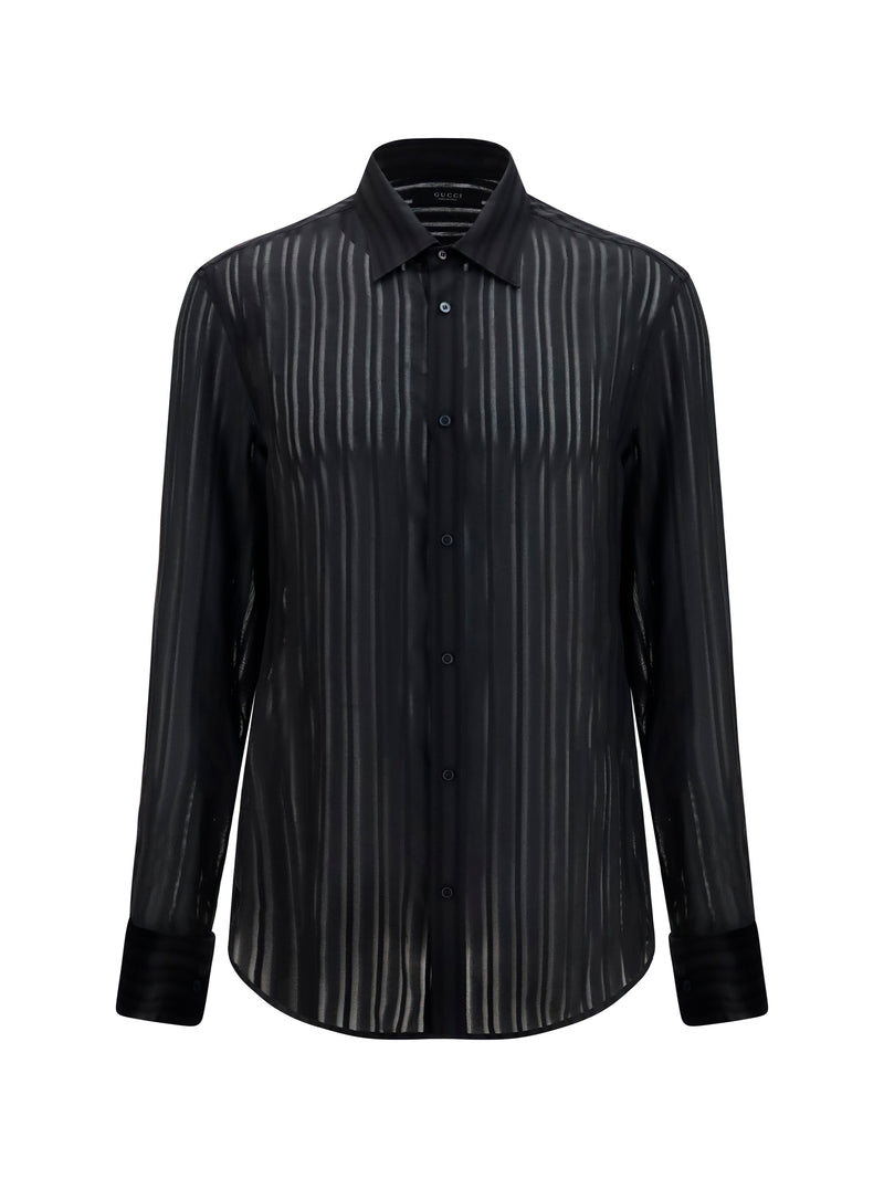Gucci Gucci Striped Silk Gauze Shirt Black Men - World Class Fashion
