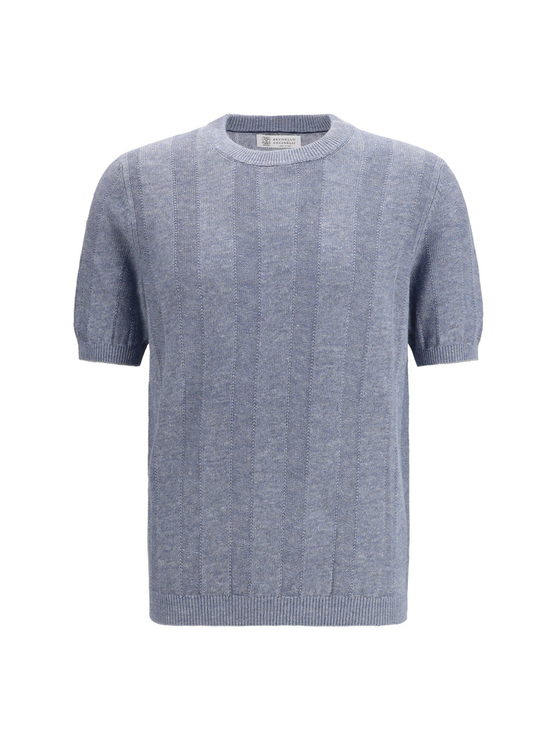 Brunello Cucinelli Brunello Cucinelli Short-sleeve Knitted Top Blue/Grey - World Class Fashion