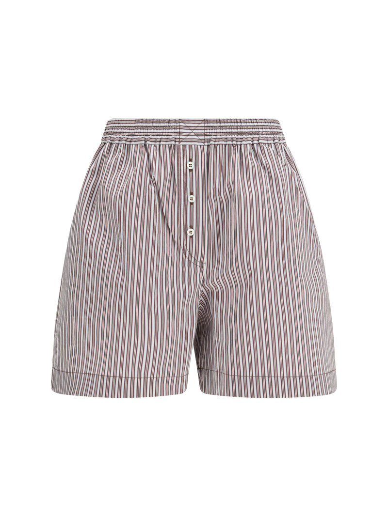 Brunello Cucinelli Brunello Cucinelli Striped Silk Shorts Bianco/Celeste/Bordeaux - World Class Fashion