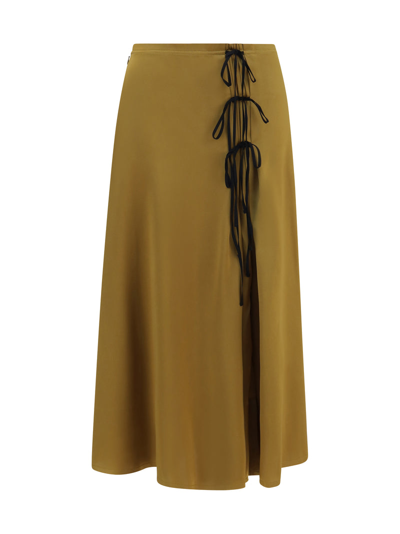 Ganni Ganni Satin Midi Skirt Ecru Olive - World Class Fashion