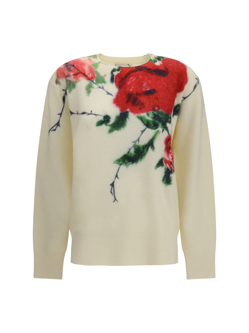 Blumarine Blumarine Cashmere-blend Sweater Rose Print Amberlight - World Class Fashion
