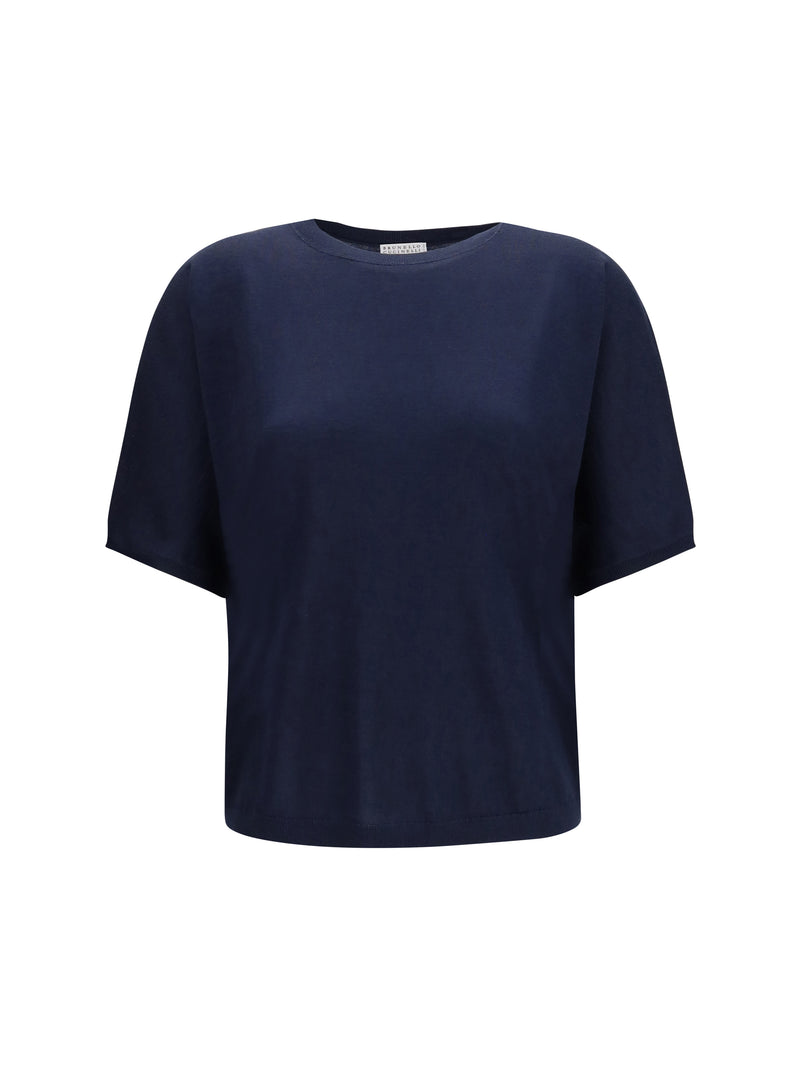 Brunello Cucinelli Brunello Cucinelli Short-sleeve Cashmere and Silk Sweater Blu Freddo - World Class Fashion