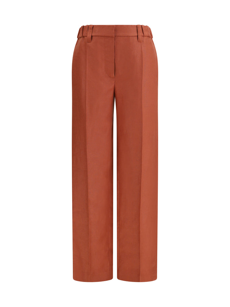 Brunello Cucinelli Brunello Cucinelli Linen Wide-leg Pants Orange Flame - World Class Fashion