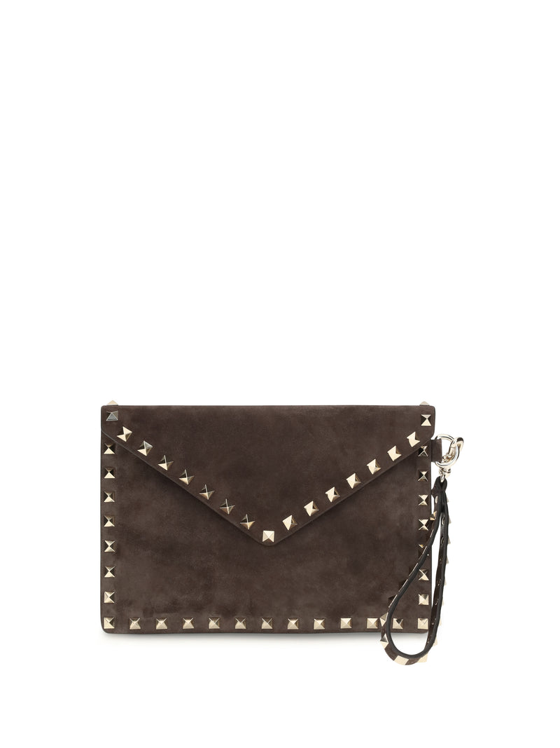 Valentino Garavani Valentino Garavani Medium Rockstud Clutch Ebony Brown - World Class Fashion