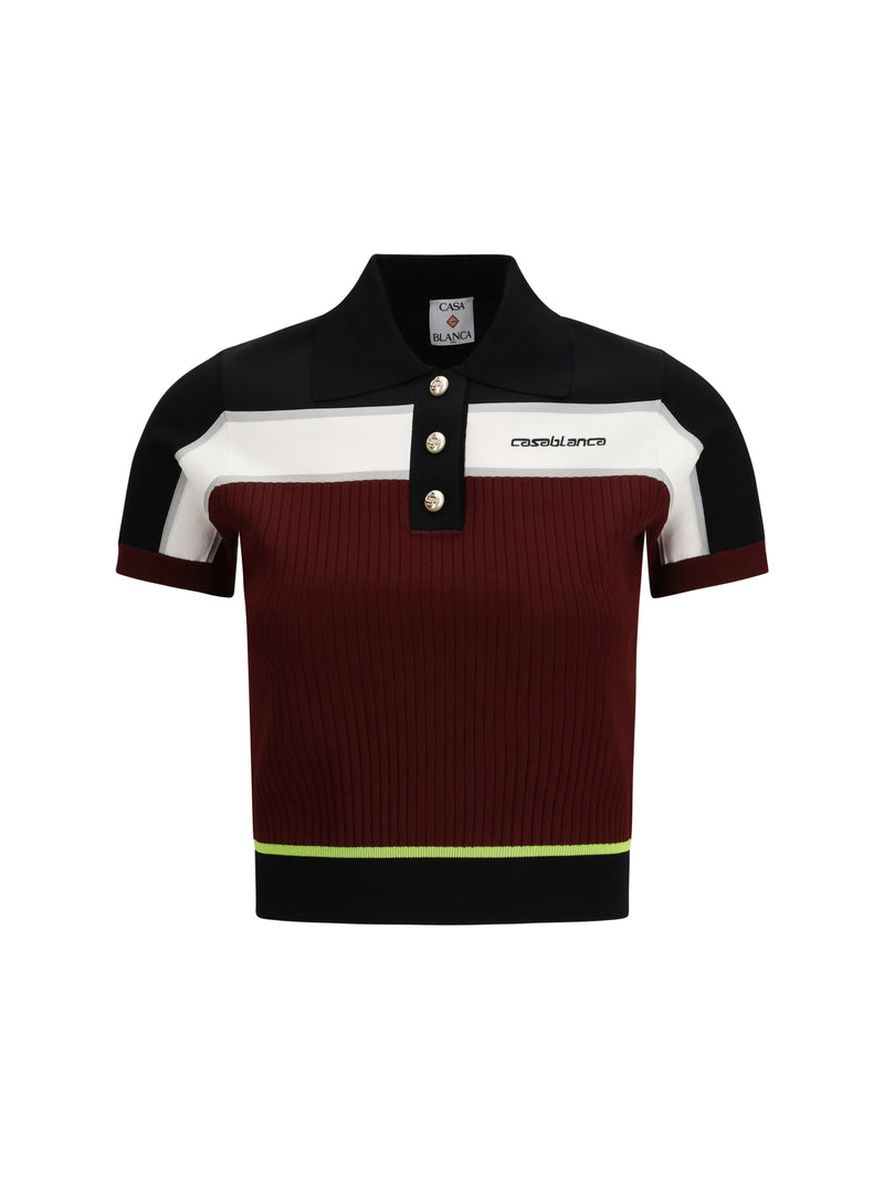 Casablanca Casablanca Striped Short-sleeve Polo Shirt Burgundy - World Class Fashion