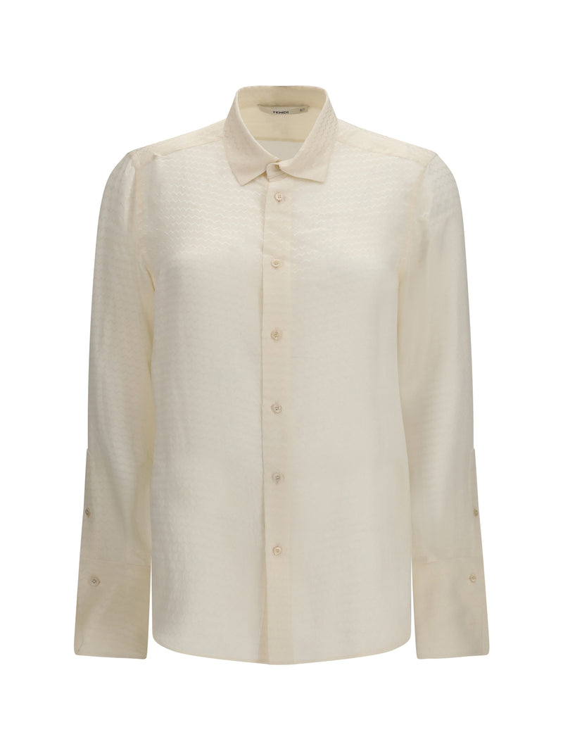 Fendi Fendi Jacquard Silk Shirt Avorio - World Class Fashion