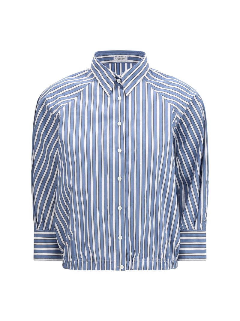 Brunello Cucinelli Brunello Cucinelli Shadow Stripe Poplin Shirt Celeste - World Class Fashion