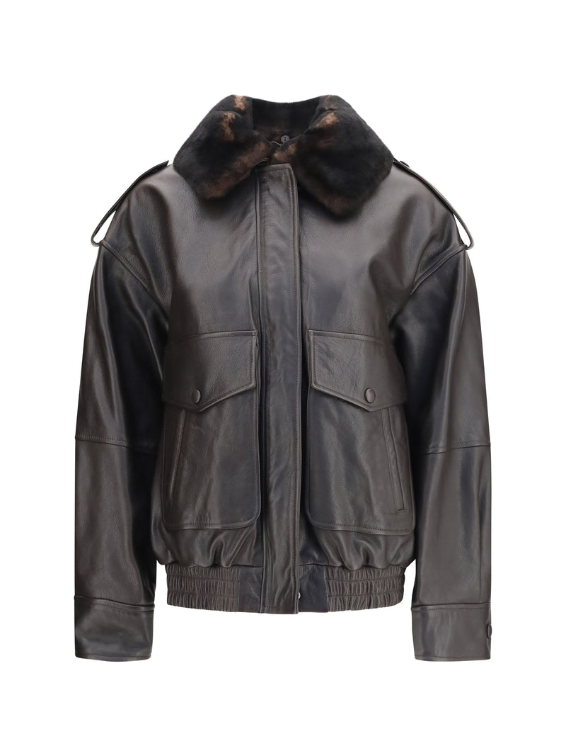 Loulou De Saison Loulou De Saison Russo Leather Bomber With Shearling Collar - World Class Fashion