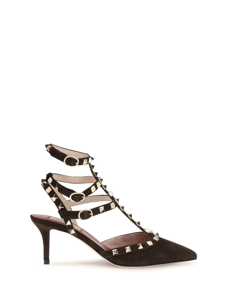 Valentino Garavani Valentino Garavani Rockstud Suede Sandals Ebony Brown - World Class Fashion
