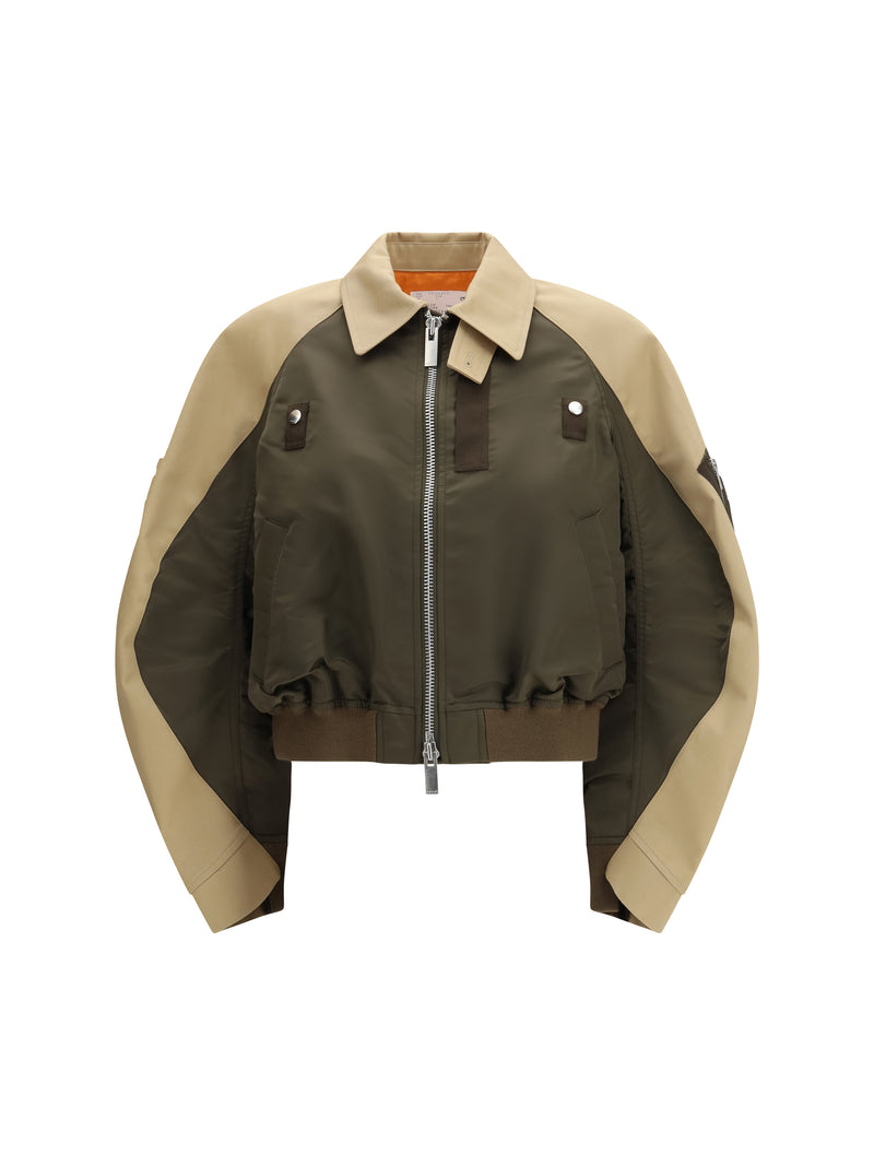 Sacai Sacai Cotton and Nylon Bomber Jacket D/Khaki Beige - World Class Fashion