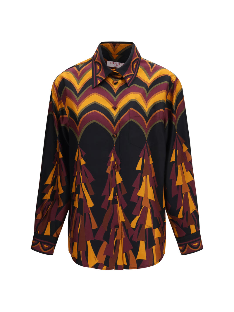 Pucci Pucci Silk Shirt Baiadera Print Bordeaux Gold - World Class Fashion