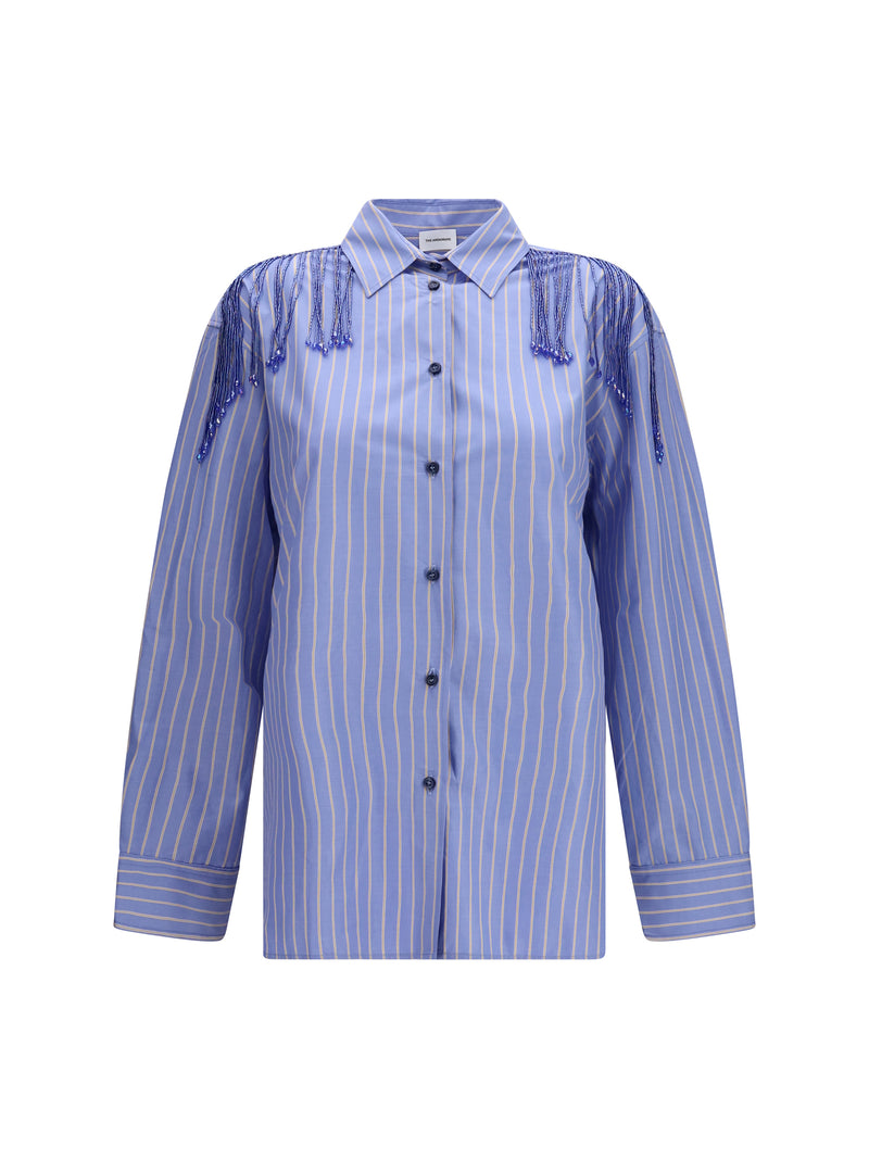 The Andamane The Andamane Miley Fringed Oversized Shirt Light Blue/Saffron - World Class Fashion