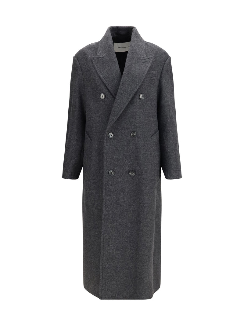 AMI Paris AMI Paris Long Double-breasted Wool Coat Grey Women - World Class Fashion