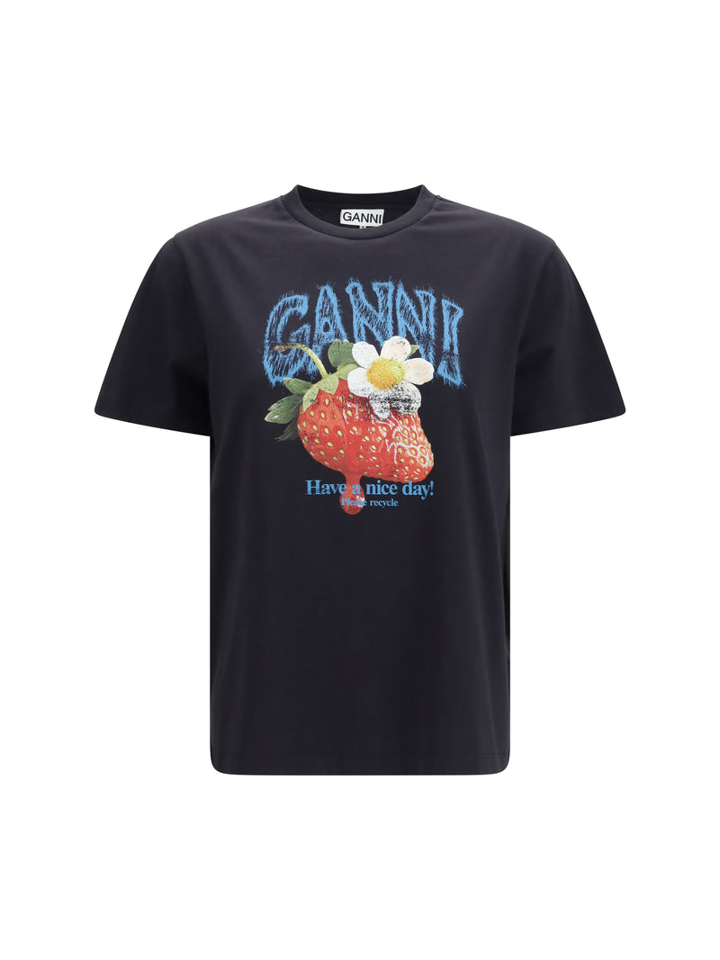 Ganni Ganni Strawberry Cotton T-shirt Phantom - World Class Fashion