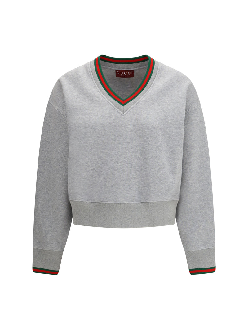 Gucci Gucci Web Cotton Jersey Sweatshirt Grey Melange - World Class Fashion