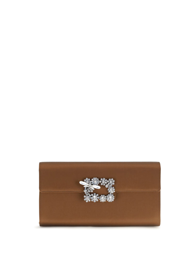 Roger Vivier Roger Vivier Cartera de mano Efflorescence de satén Cacao - World Class Fashion