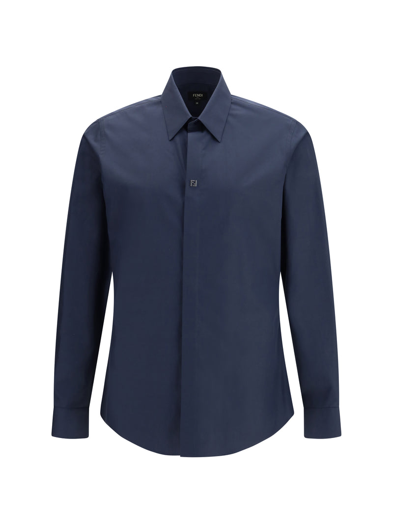 Fendi Fendi Men's Cotton Shirt with FF Detail Blue - World Class Fashion