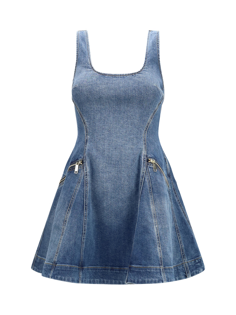 Self-portrait Self-portrait Denim Flared Mini Dress Blue - World Class Fashion