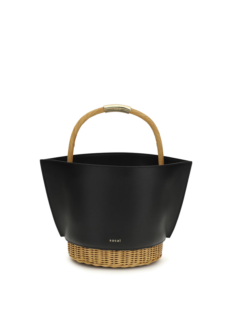 Sacai Sacai Leather and Rattan Handbag Black - World Class Fashion