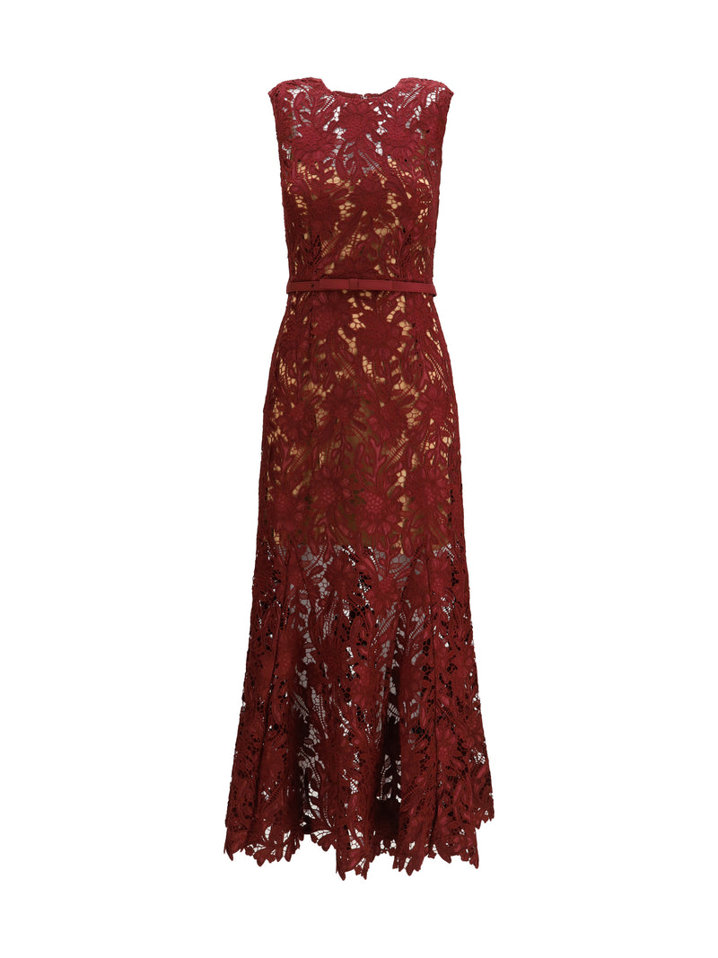 Self-portrait Self-portrait Guipure Lace Midi Dress Burgundy - World Class Fashion