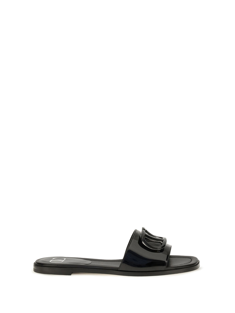 Valentino Garavani Valentino Garavani Vlogo Patent Leather Slide Sandals - World Class Fashion