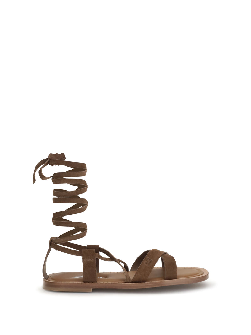 Miu Miu Miu Miu Gladiator Leather Sandals Cacao - World Class Fashion