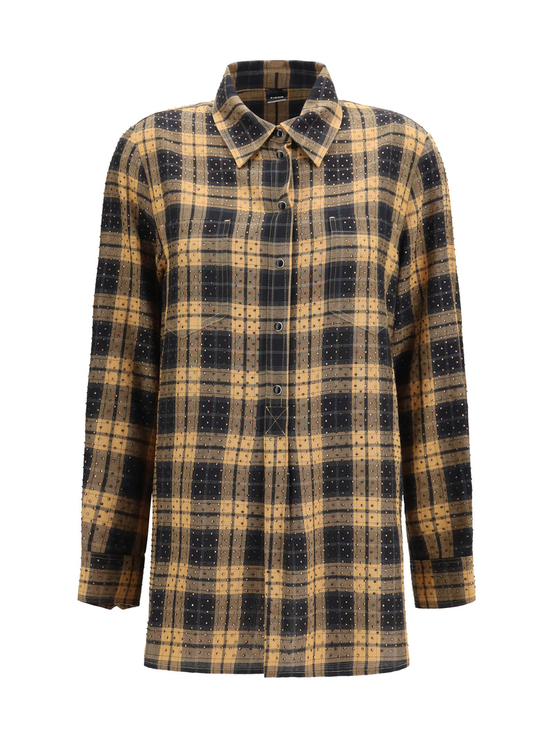 Pinko Pinko Barbellino Check Pattern Shirt Cammello/Nero - World Class Fashion