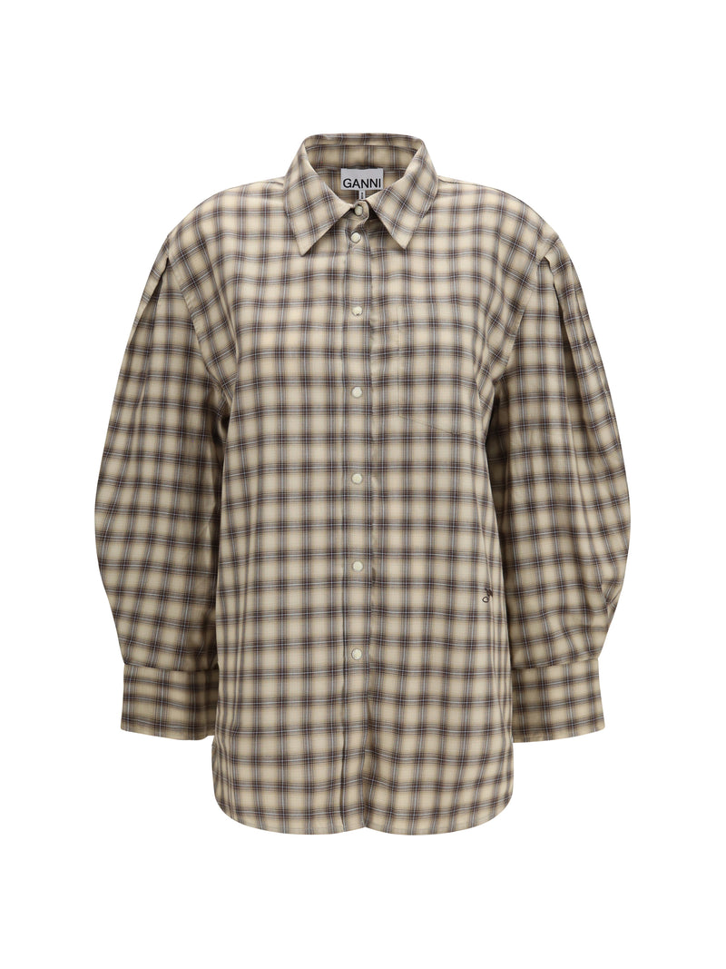 Ganni Ganni Check Flannel Shirt Oyster Gray - World Class Fashion