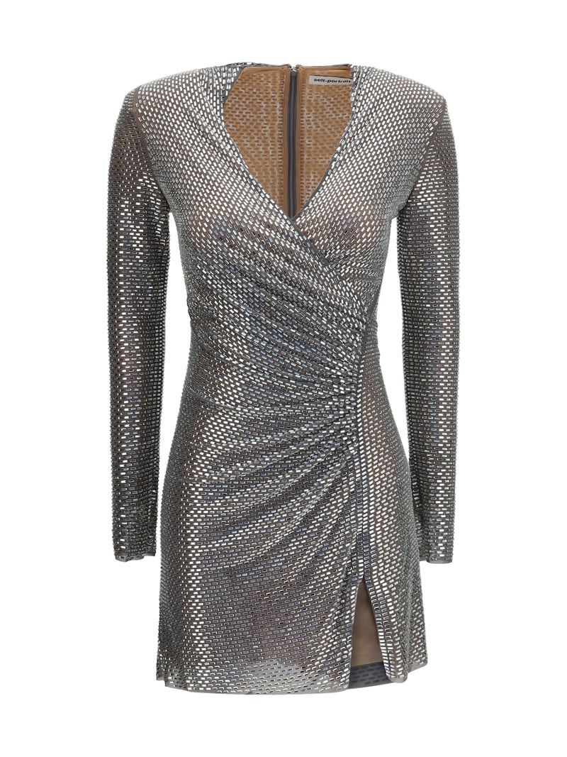 Self-portrait Self-portrait Jewel-detail Wrap Dress Grey - World Class Fashion