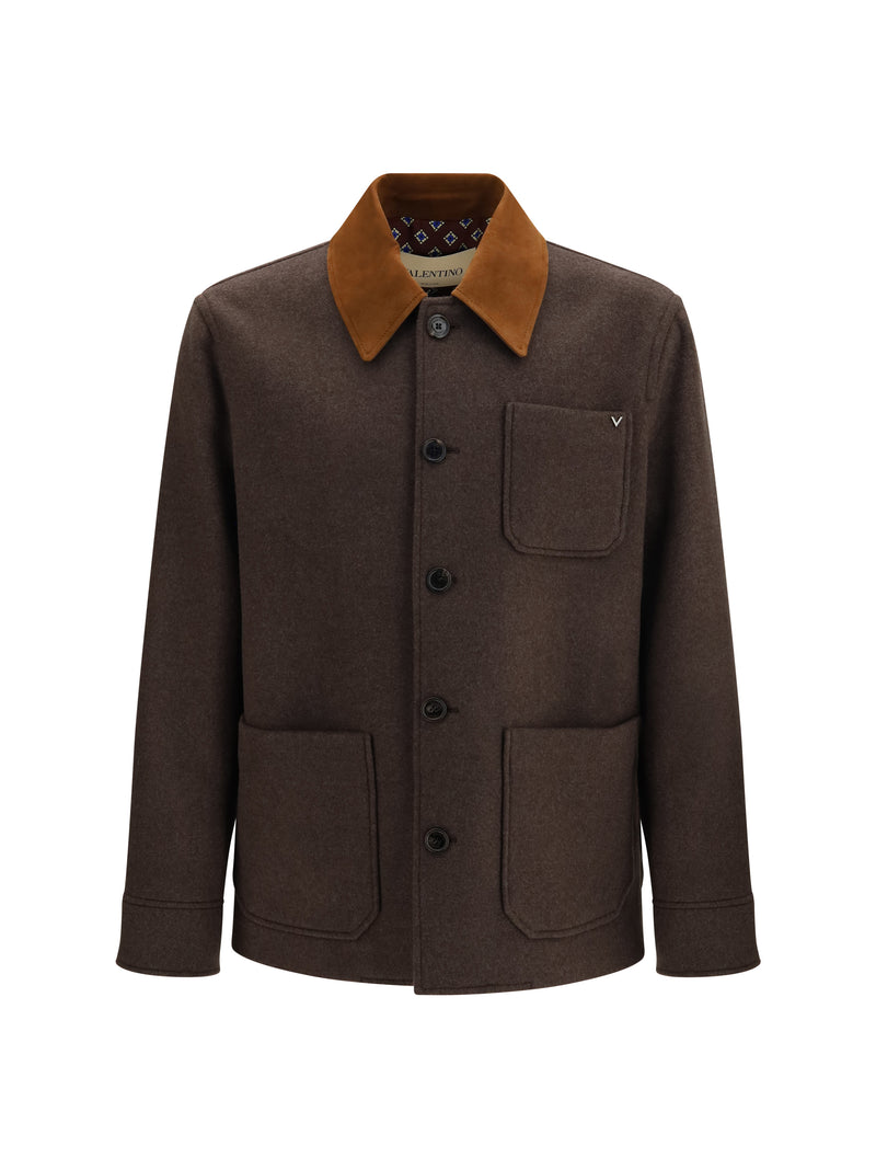 Valentino Valentino Wool Jacket with Suede Collar Muddy - World Class Fashion