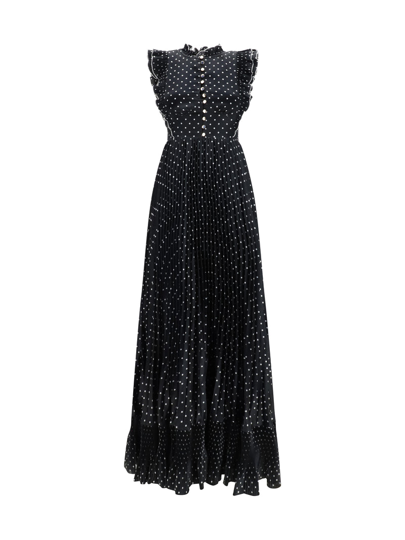 Self-portrait Self-portrait Polka Dot Long Dress Black - World Class Fashion