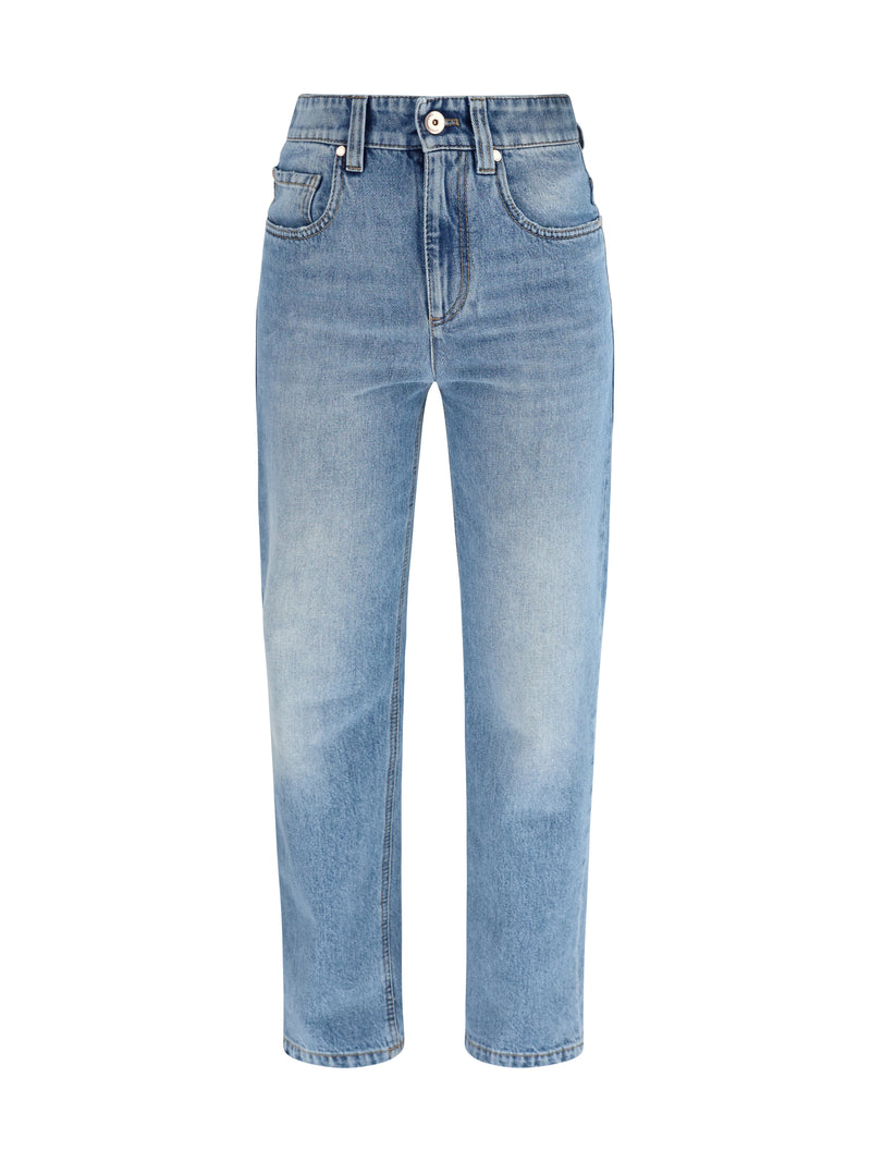 Brunello Cucinelli Brunello Cucinelli Retro Denim Pants with Monili Blue - World Class Fashion