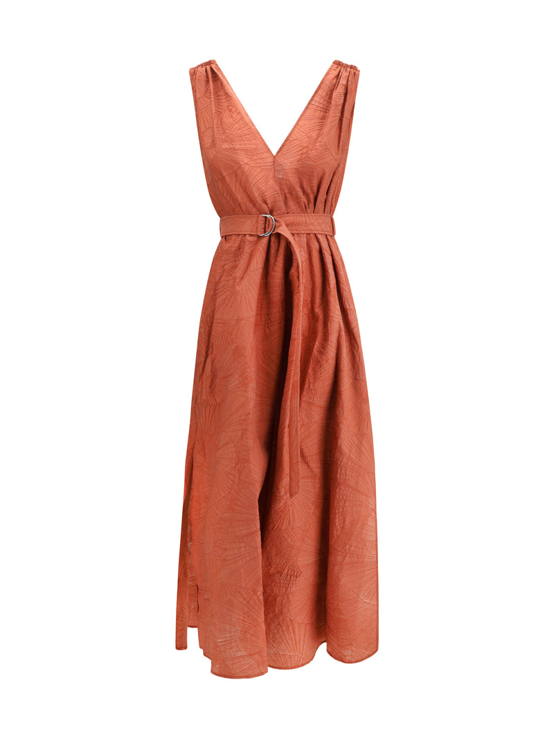 Brunello Cucinelli Brunello Cucinelli Midi Dress Floral Motif Orange Flame - World Class Fashion